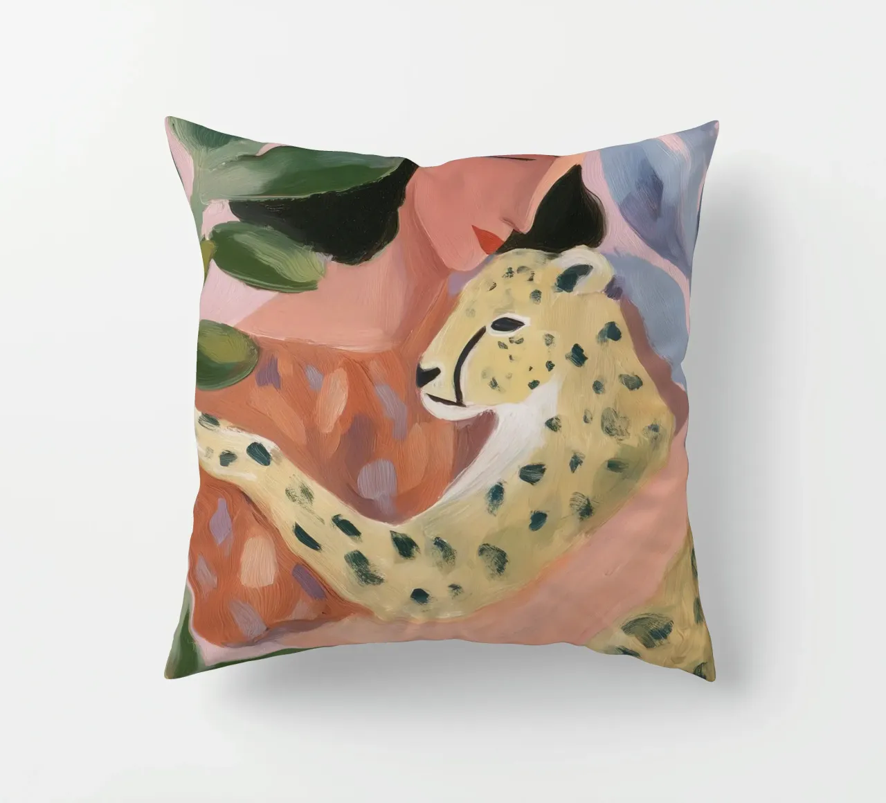 Boho Cheetah Print, Botanical Print decorative cushion by Boheme