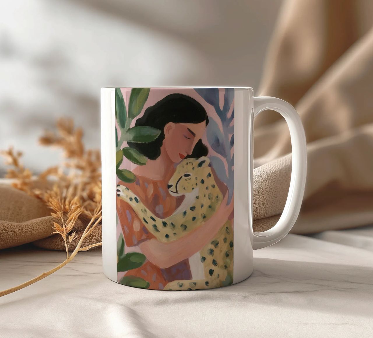 Boho Cheetah print, Botanische print keramische mok van Boheme