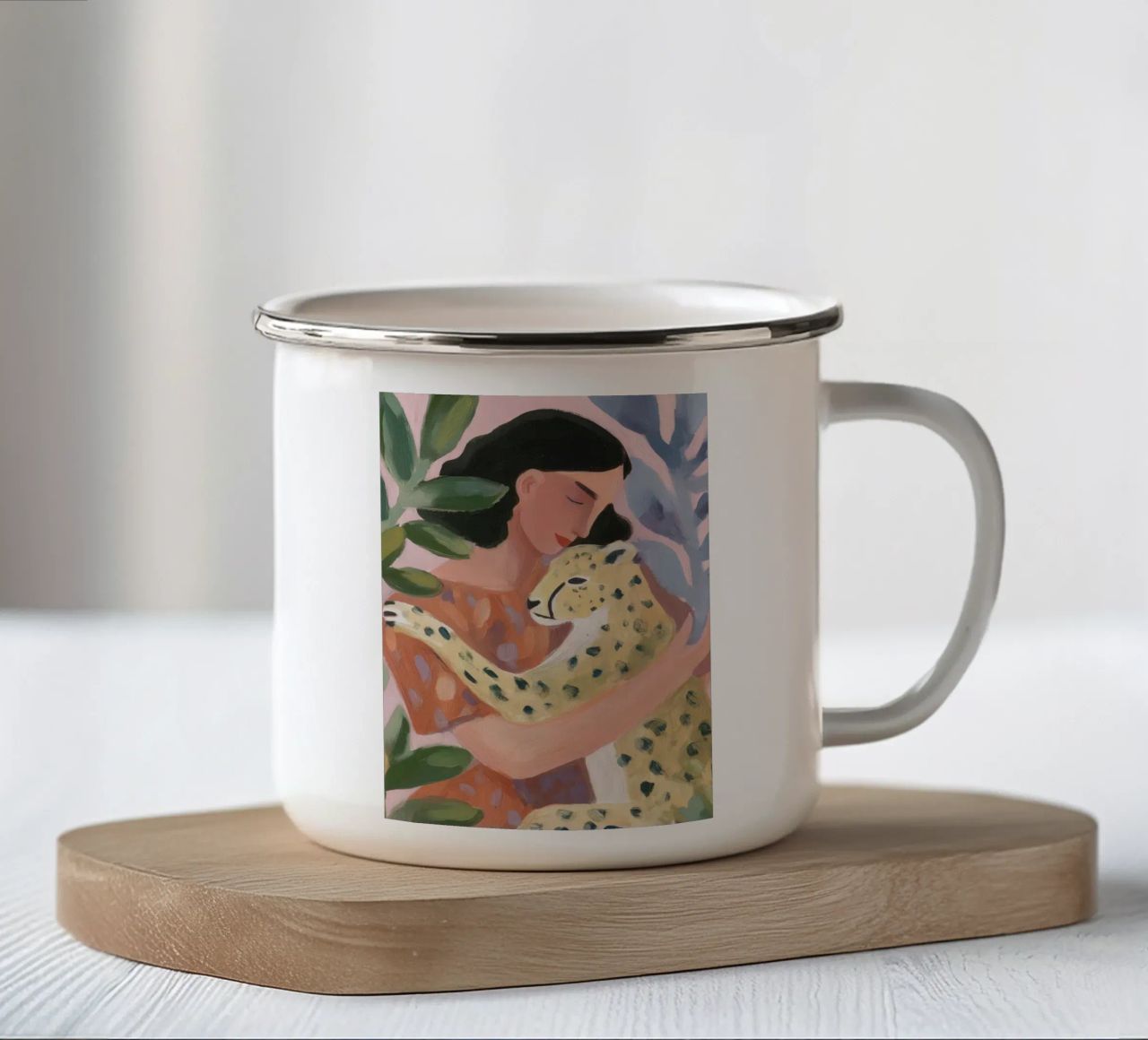 Stampa ghepardo Boho, Stampa botanica tazza in smalto da Boheme