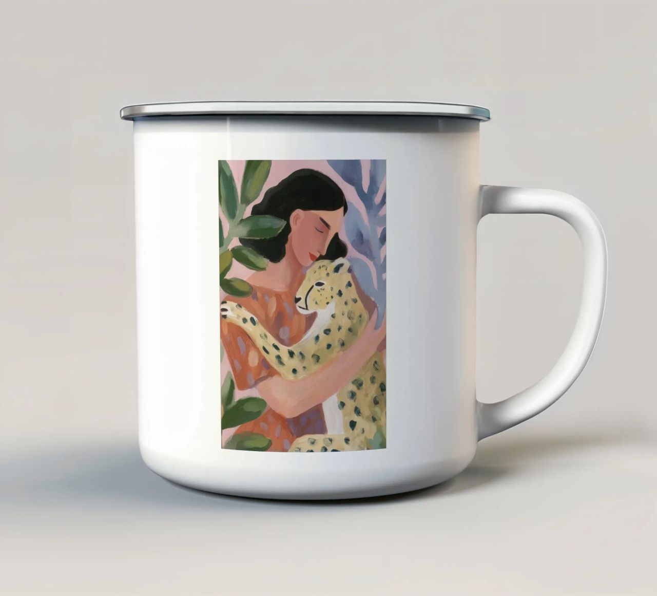 Stampa ghepardo Boho, Stampa botanica tazza in smalto da Boheme