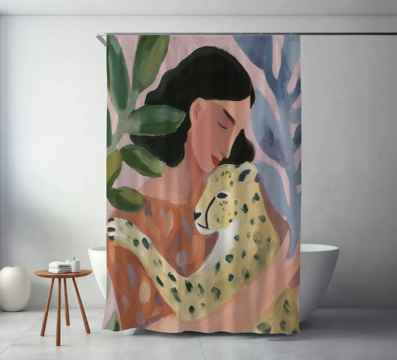 Boho Cheetah print, Botanische print douchegordijn van Boheme