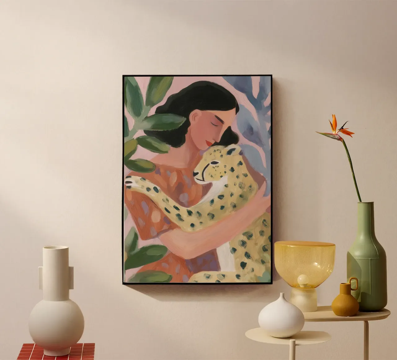 Estampado boho de guepardo, estampado botánico metacrilato de Boheme