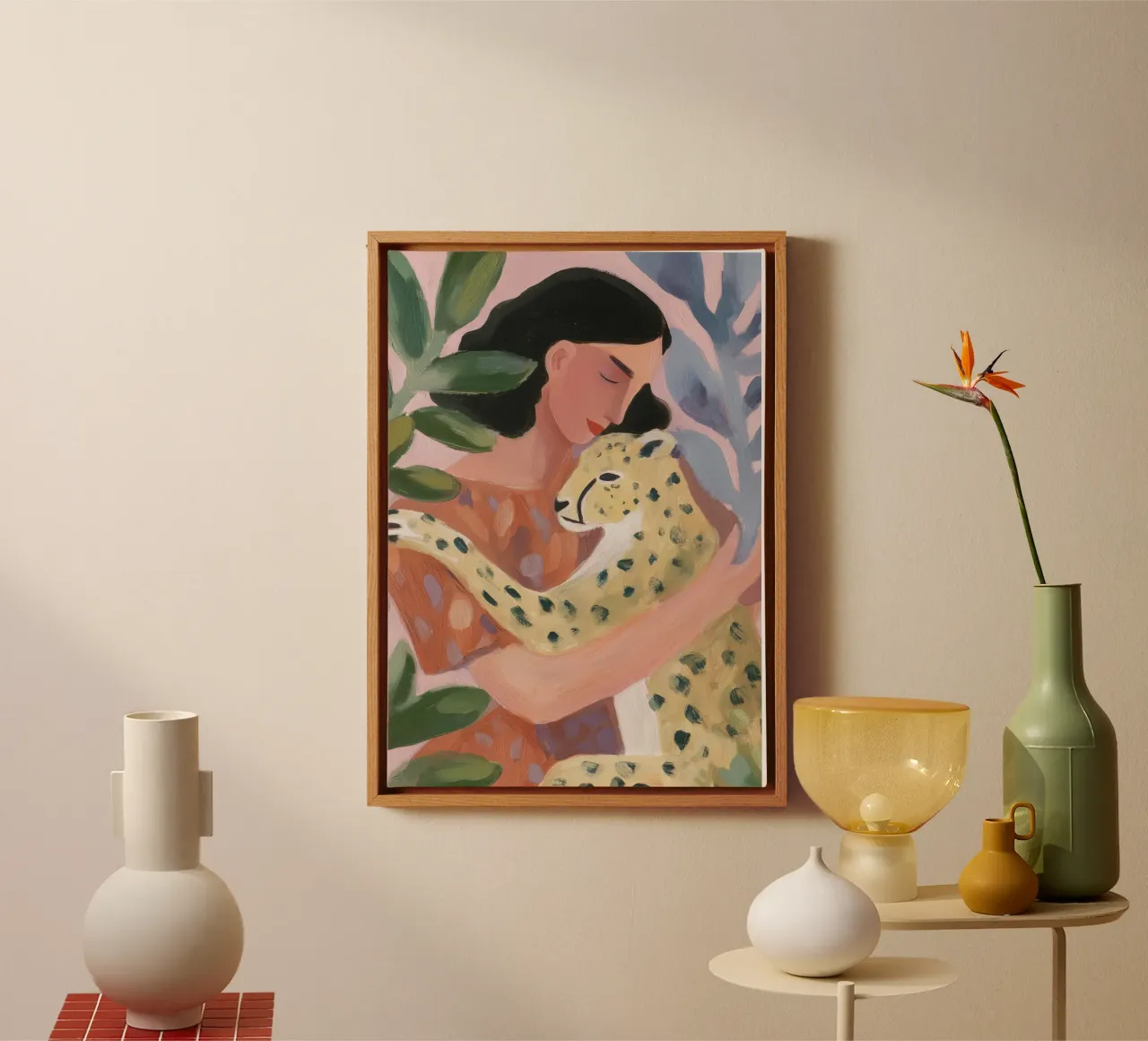 Boho Cheetah print, Botanische print canvas van Boheme