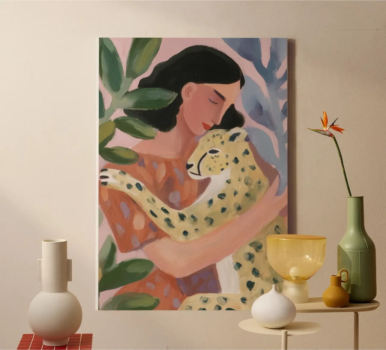 Boho Cheetah print, Botanische print canvas van Boheme