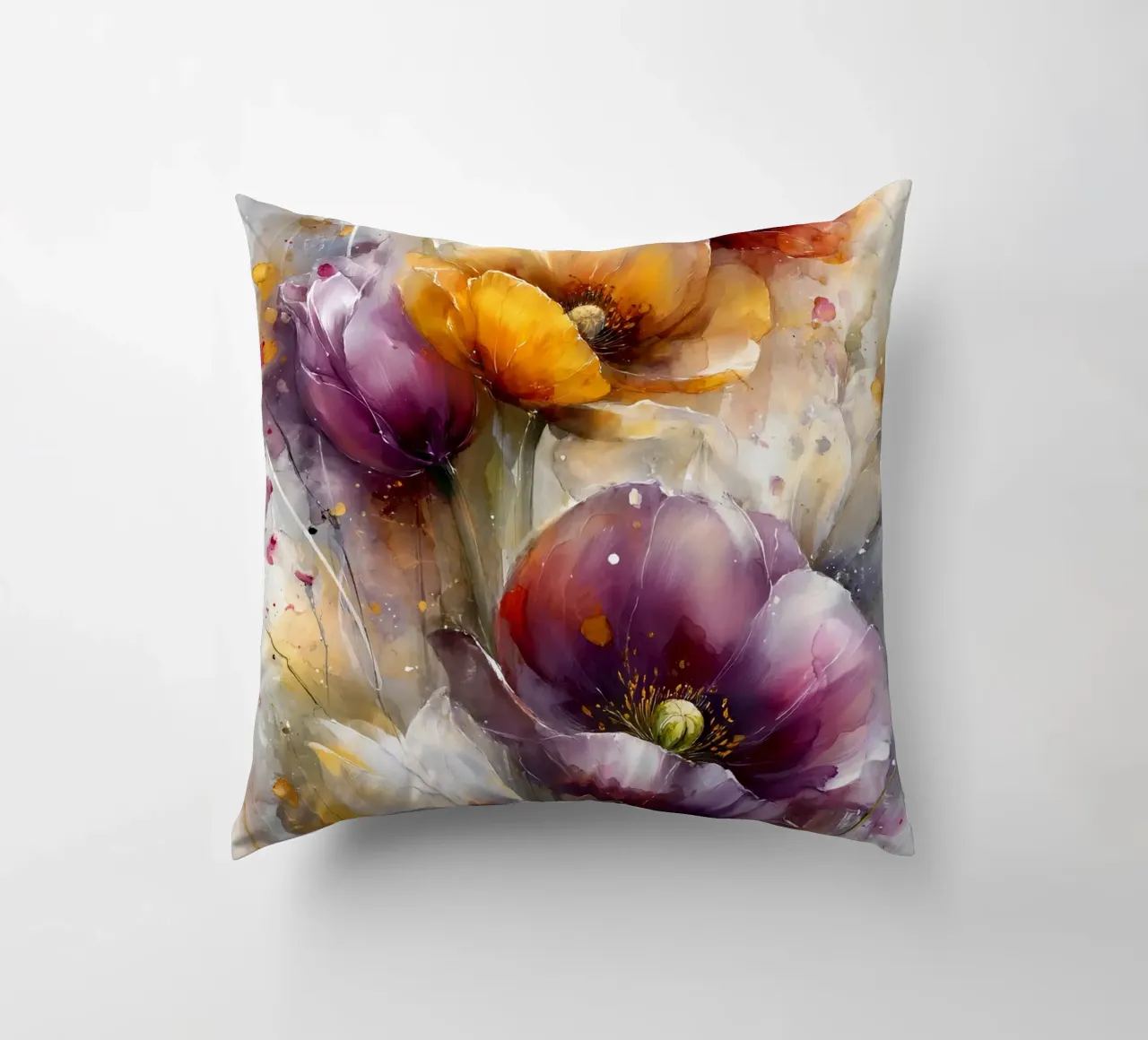 Wildflowers Poppy Abstract art B cuscino da Mateo