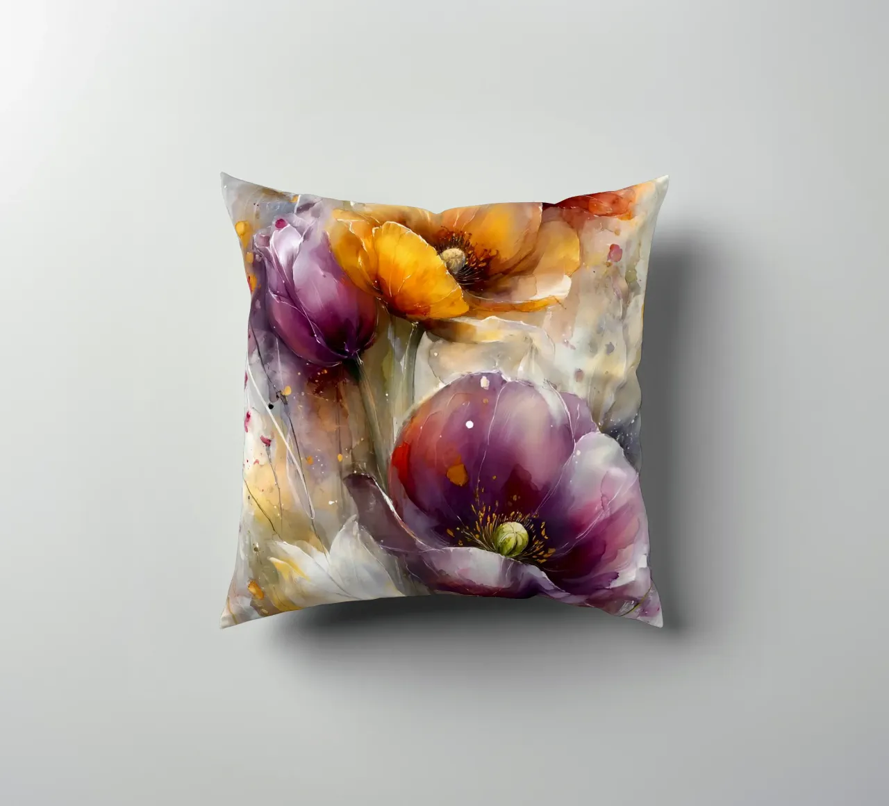 Wildflowers Poppy Abstract art B cuscino da Mateo
