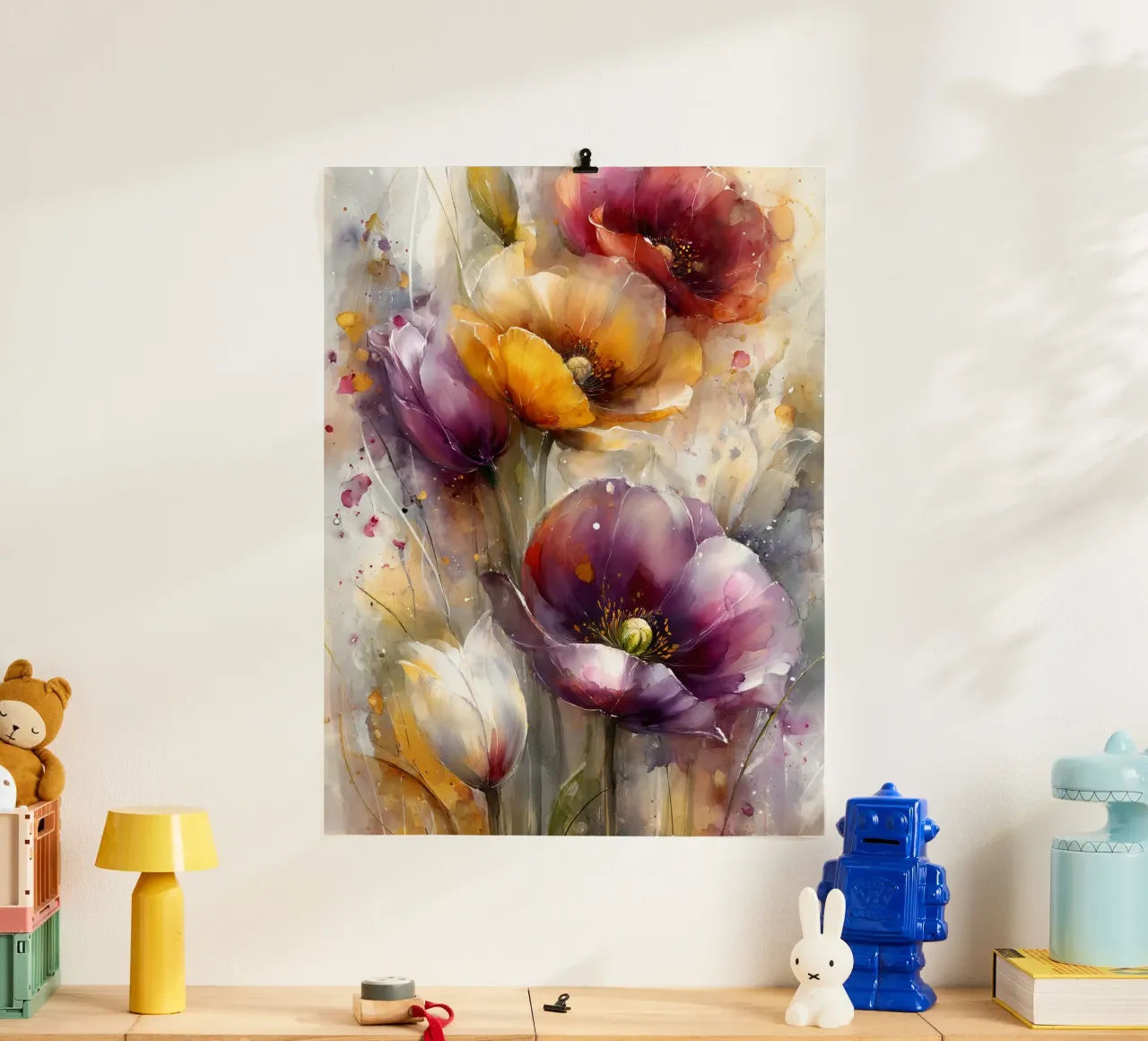 Wildflowers Poppy Abstract art B carta hahnemühle da Mateo