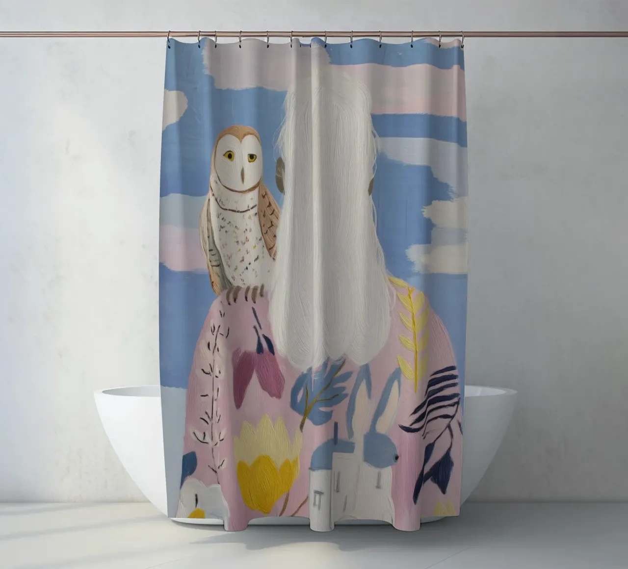 Boho Folk Print, Uil Print douchegordijn van Boheme