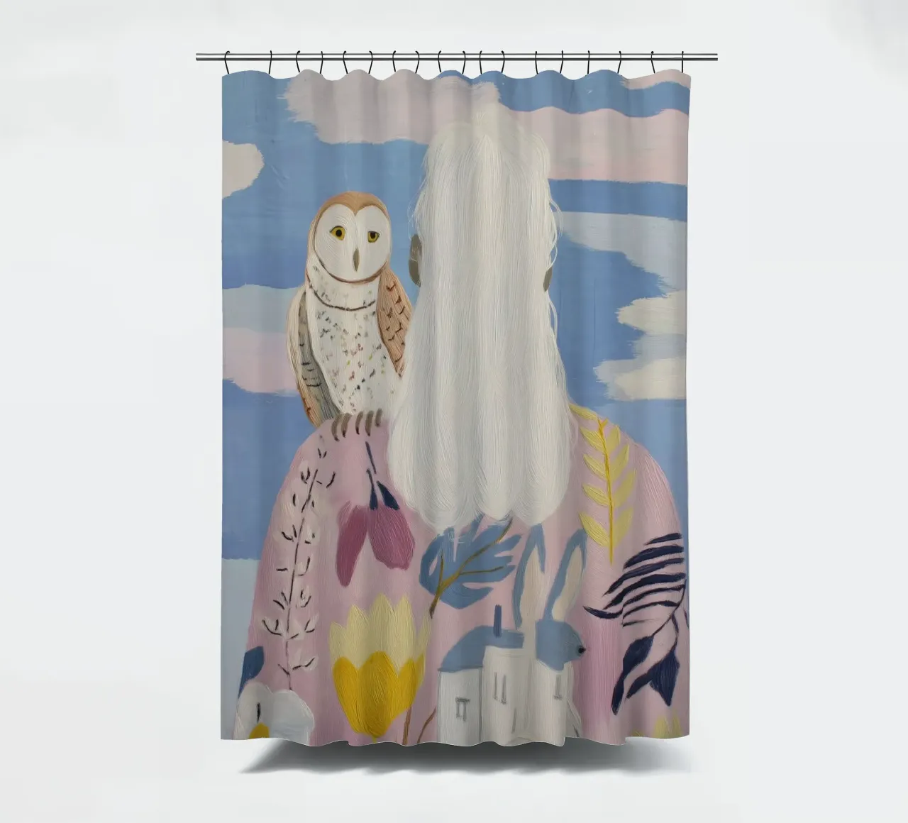 Boho Folk Print, Uil Print douchegordijn van Boheme