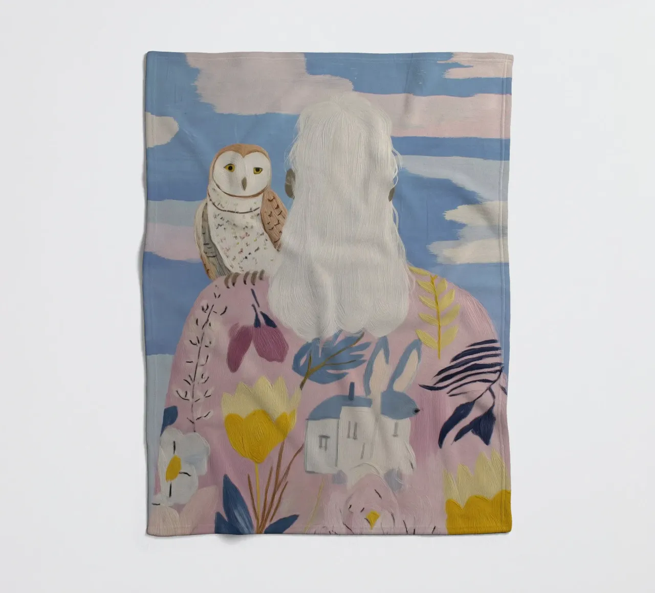 Boho Folk Print, Uil Print fleecedeken van Boheme