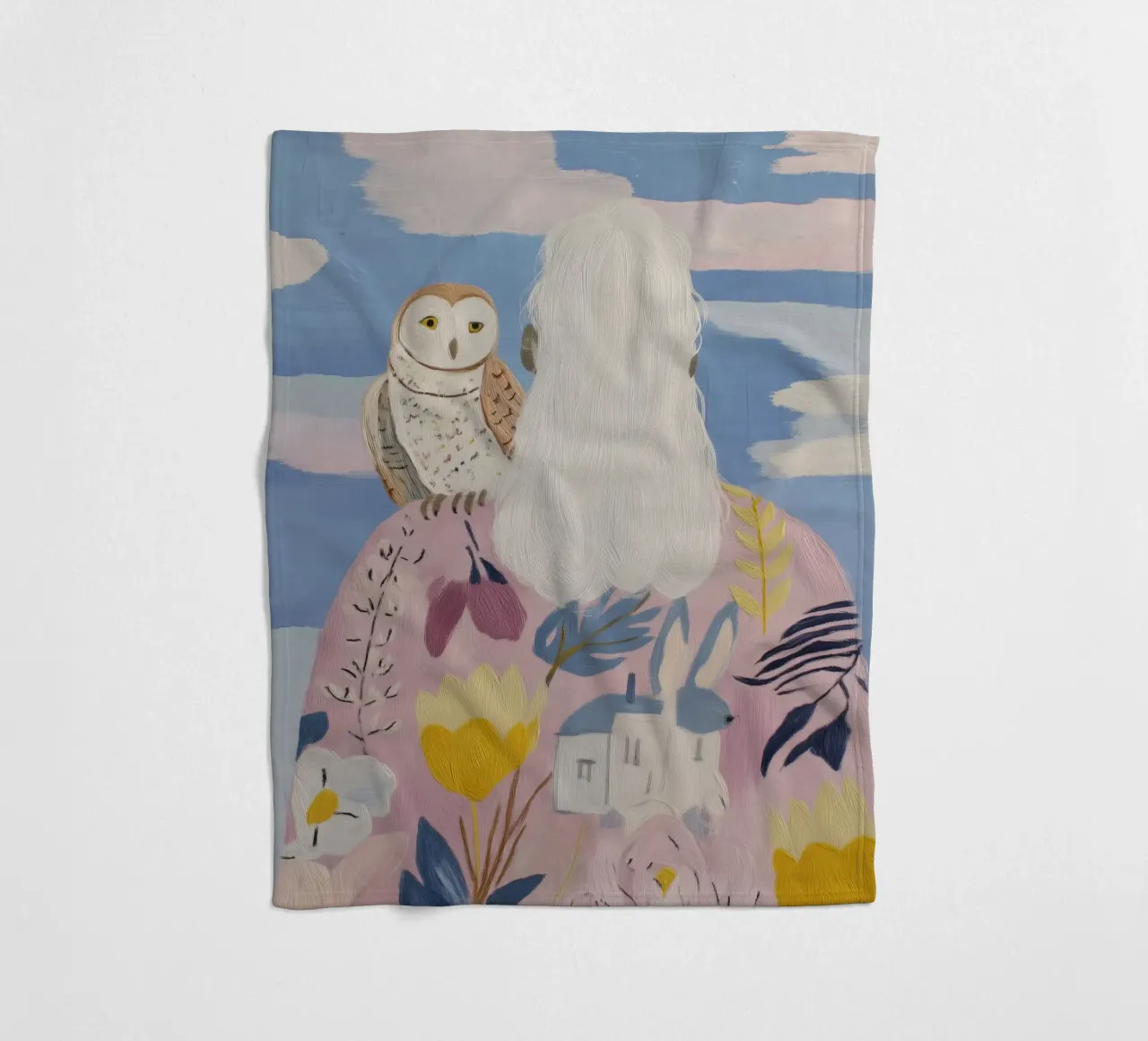 Boho Folk Print, Uil Print fleecedeken van Boheme
