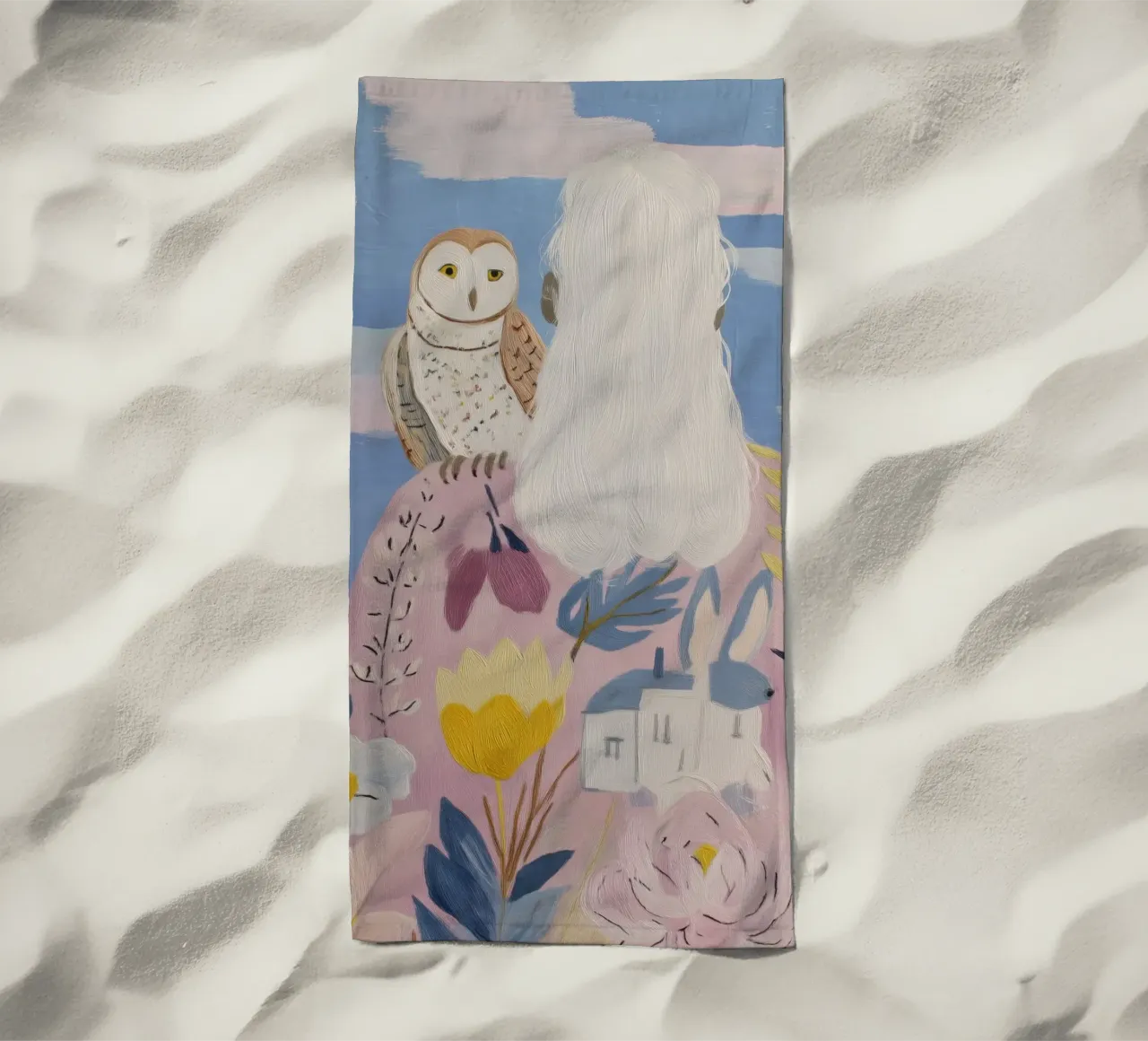Boho Folk Print, Uil Print strandhanddoek van Boheme