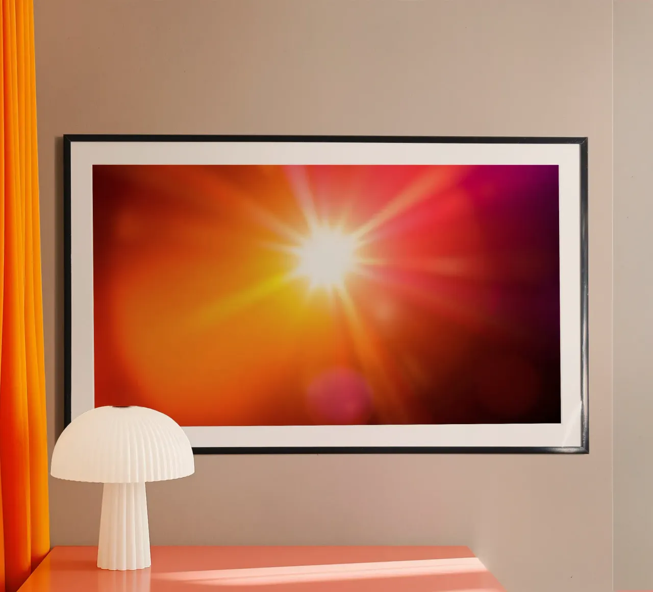 La luce del sole irradia calore durante un pomeriggio di tranquillità poster con telaio in legno da DesignDoodle