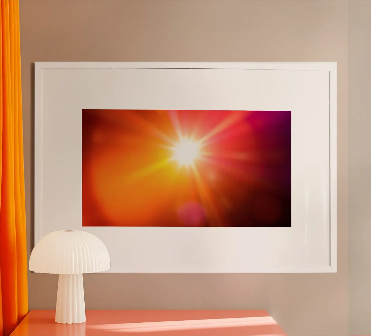 La luce del sole irradia calore durante un pomeriggio di tranquillità poster con telaio in legno da DesignDoodle