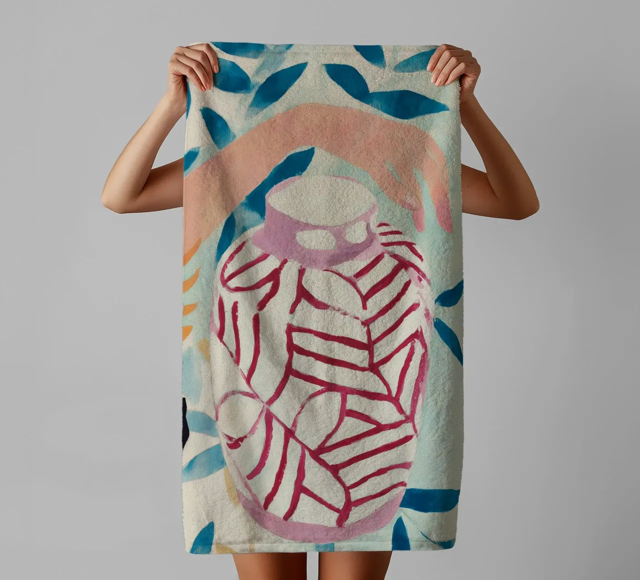 Abstracte bloemenvaas print badhanddoek van Boheme