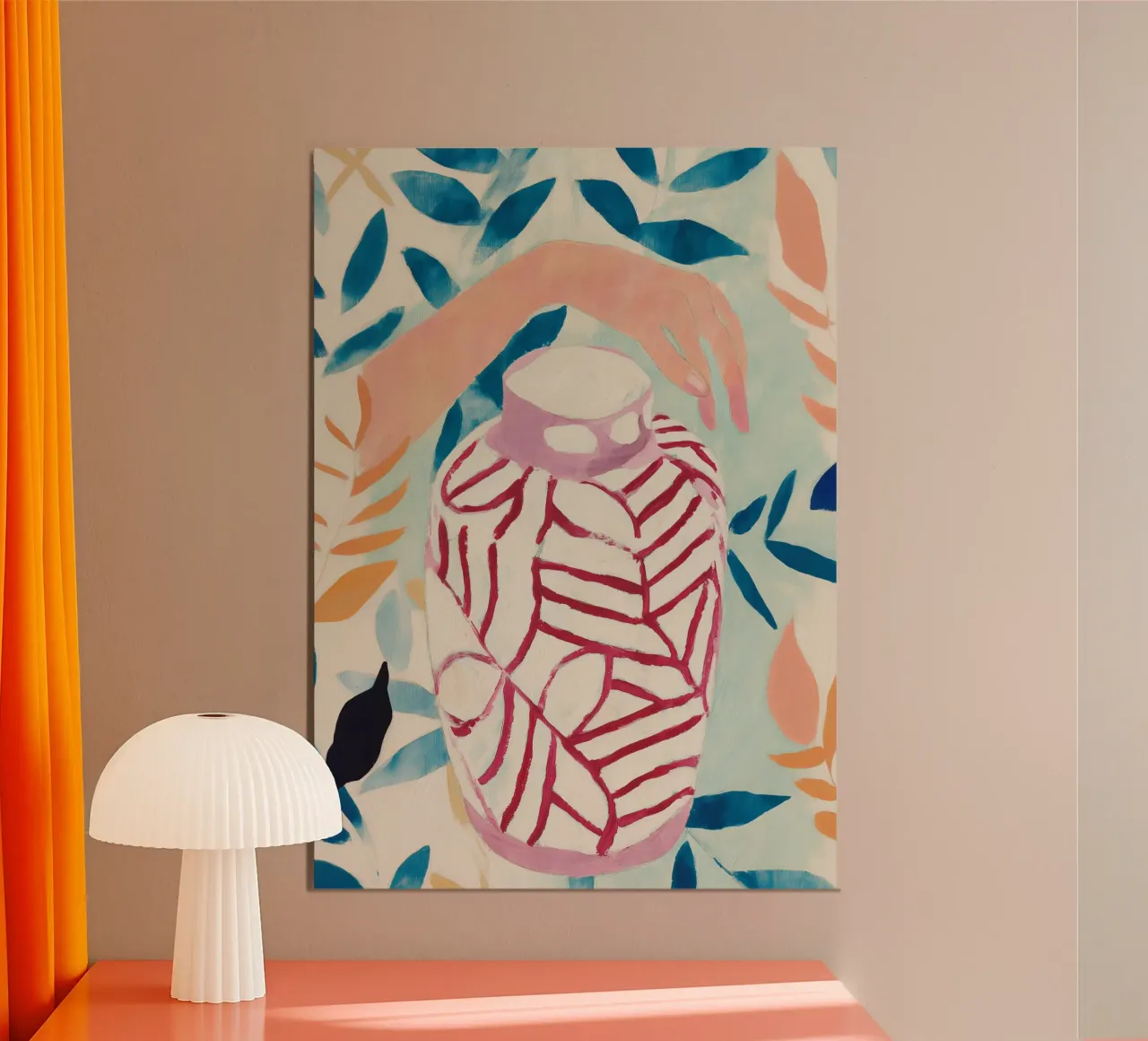 Stampa astratta di vasi di fiori poster con telaio in legno da Boheme