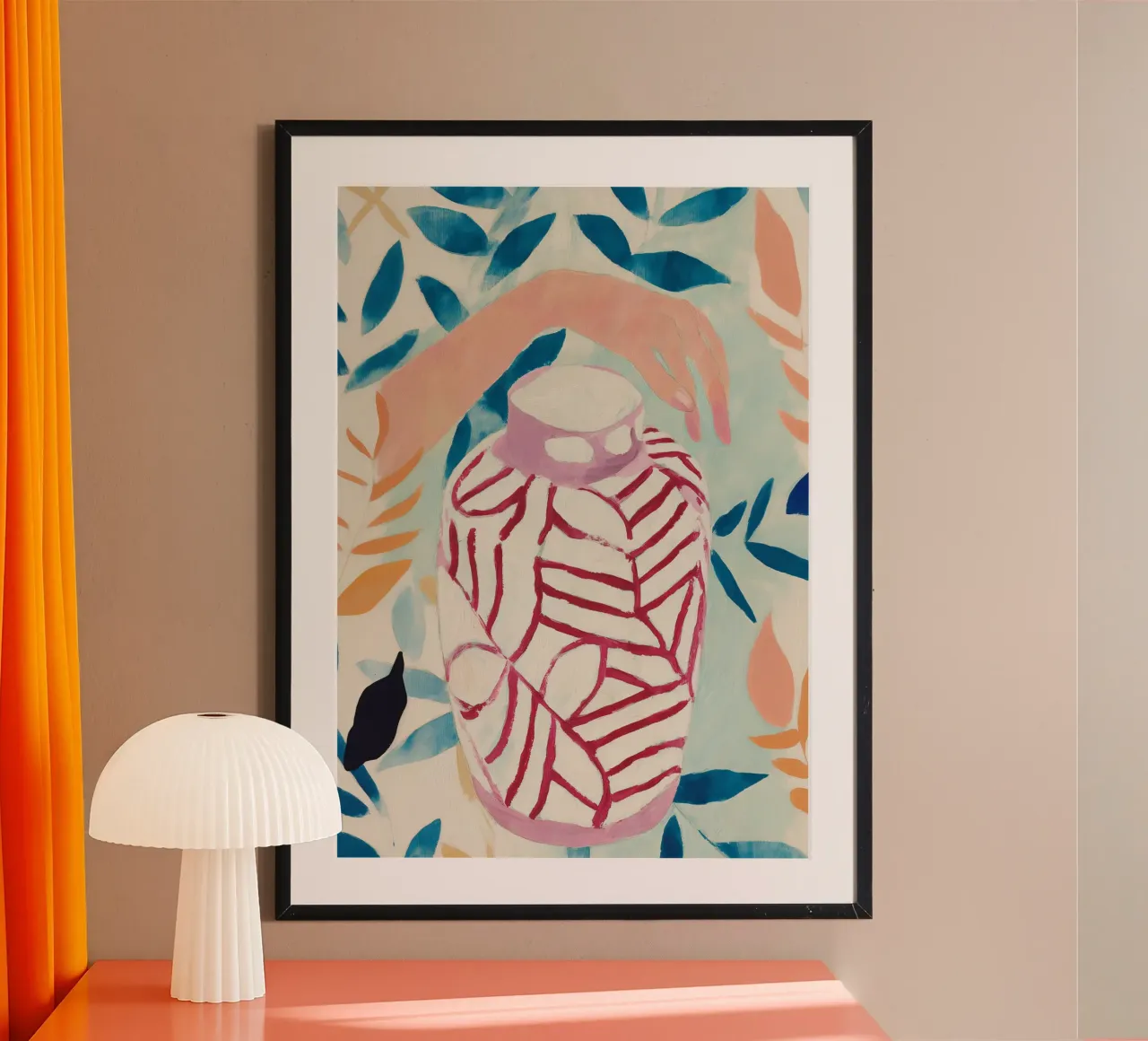 Stampa astratta di vasi di fiori poster con telaio in legno da Boheme