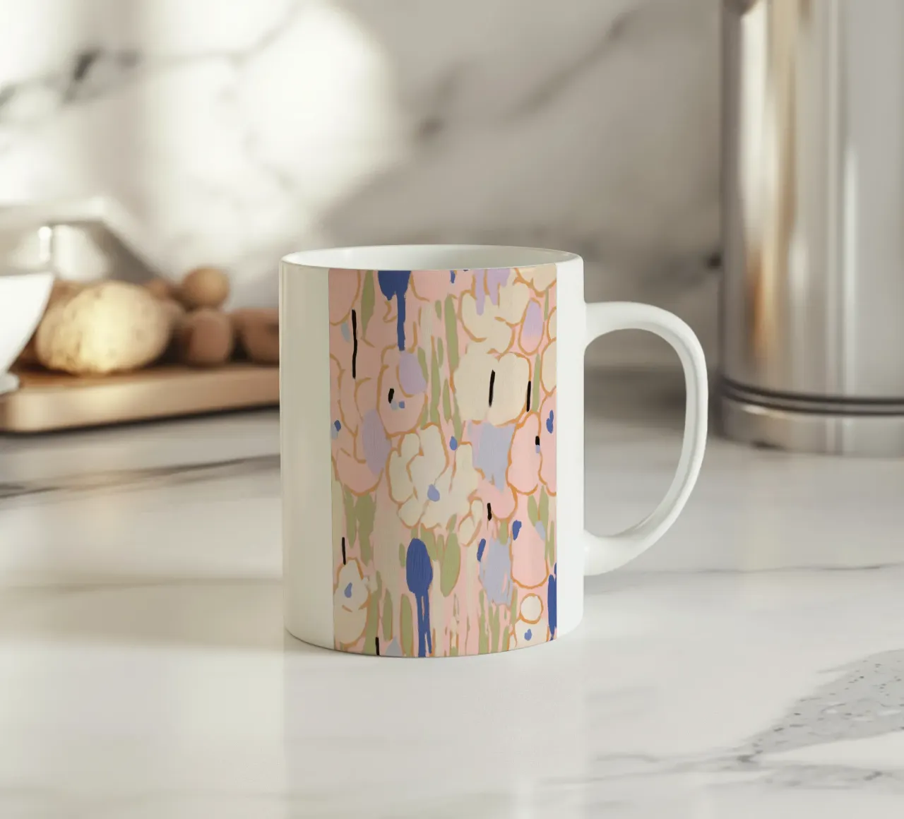 Bloemenprint, Pastel Abstract Bloemen keramische mok van Boheme