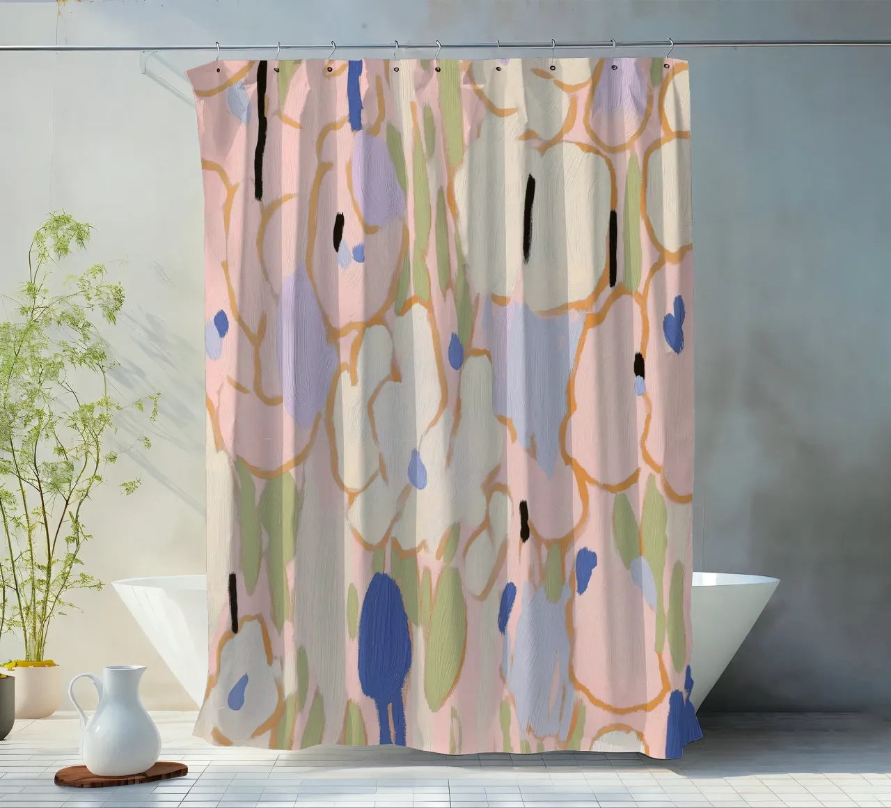 Flower Print, Pastel Abstract Floral shower curtain by Boheme