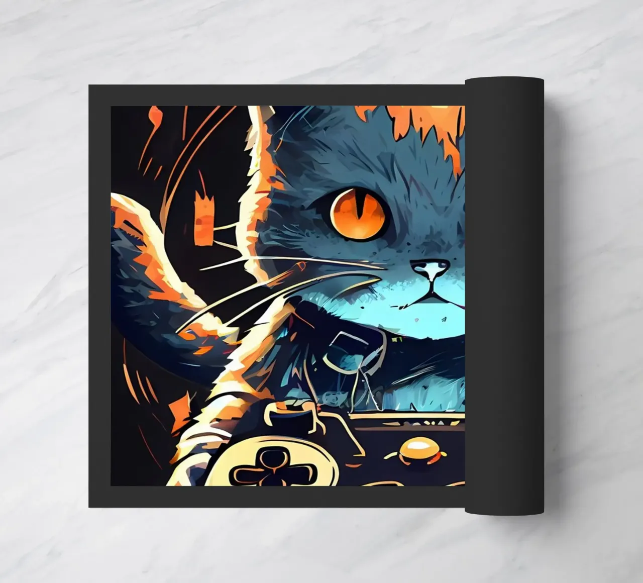 gato mando videojuego auriculares juego texto felpudo de William D Ogden