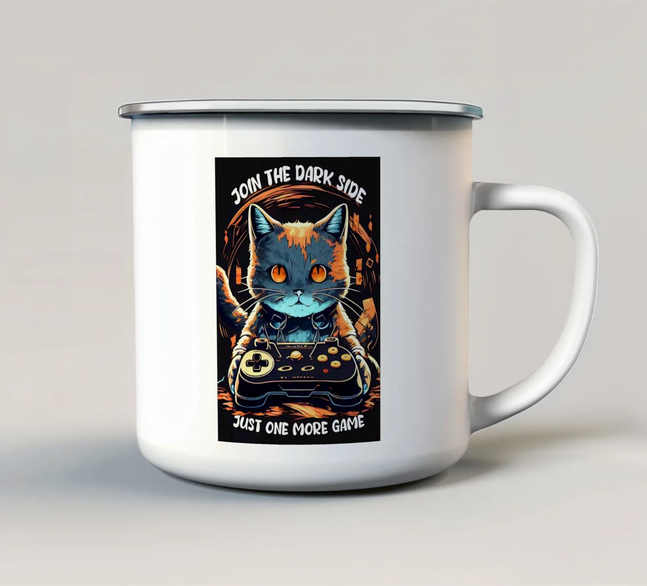 gatto controller per videogiochi auricolare testo di gioco tazza in smalto da William D Ogden