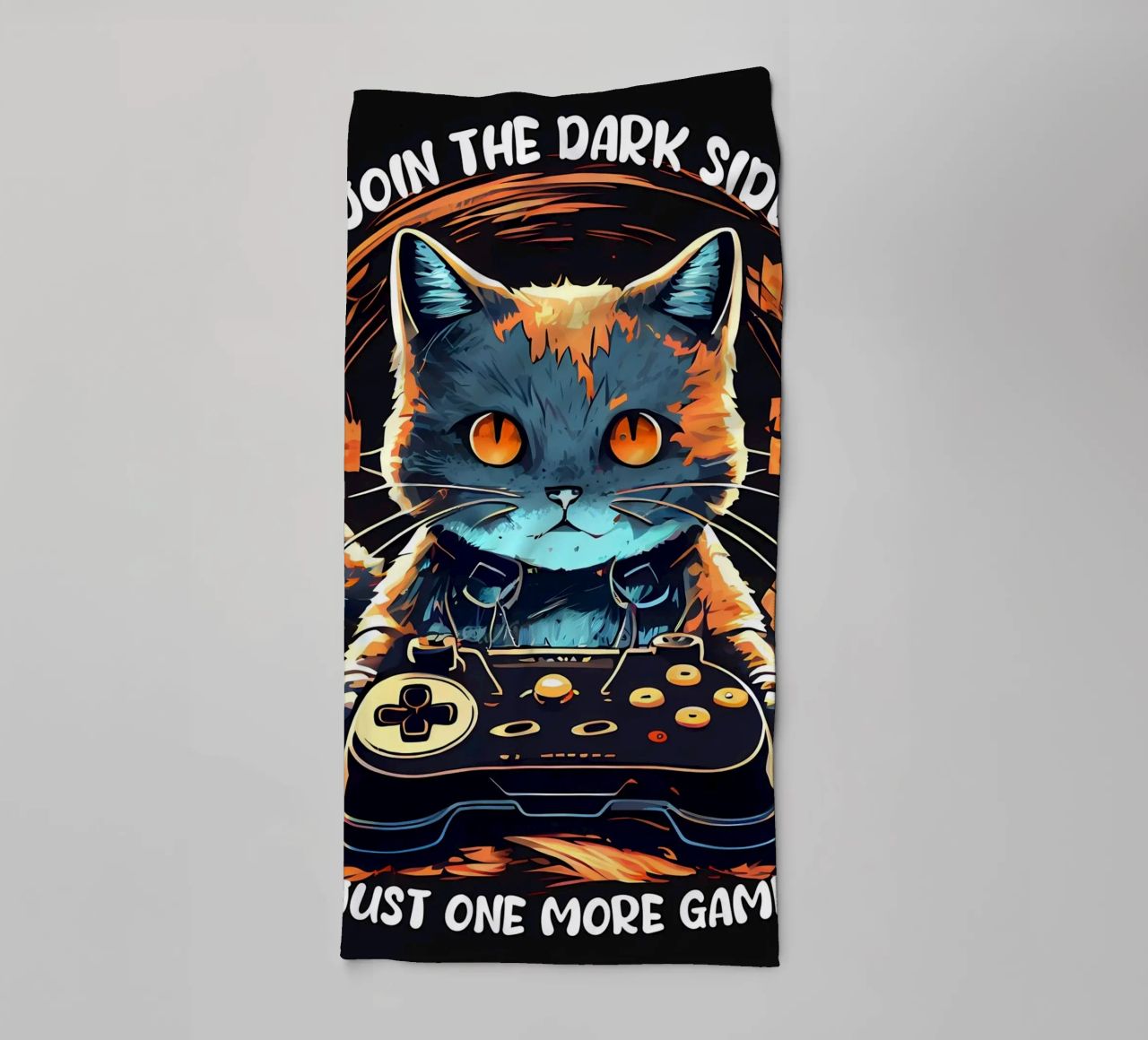 cat video game controller headset gaming text towel by William D Ogden