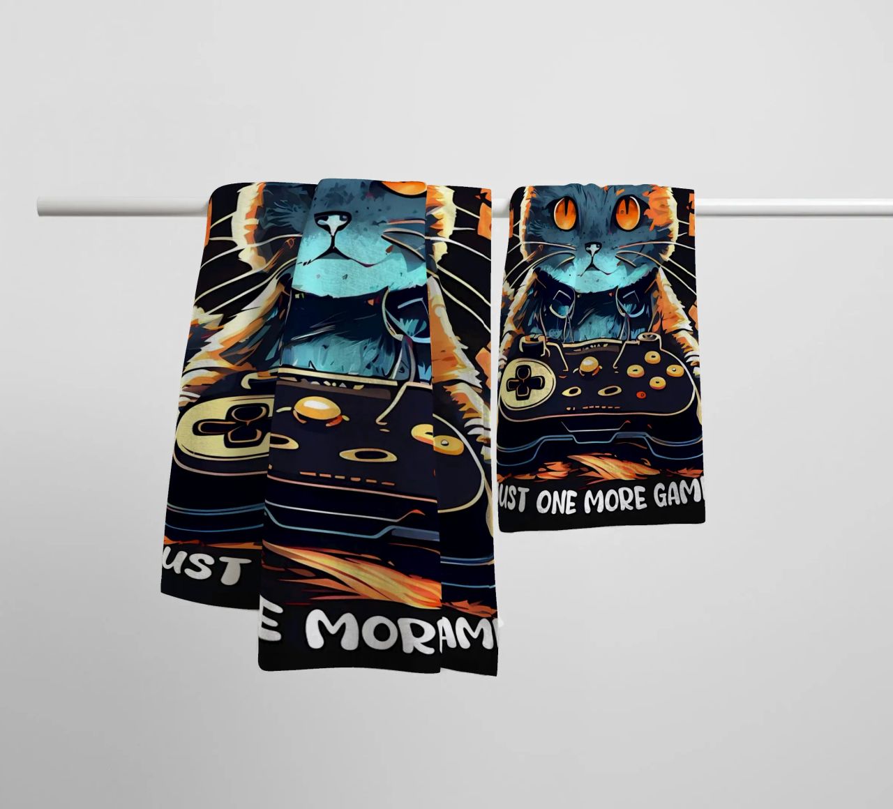 cat video game controller headset gaming text towel by William D Ogden