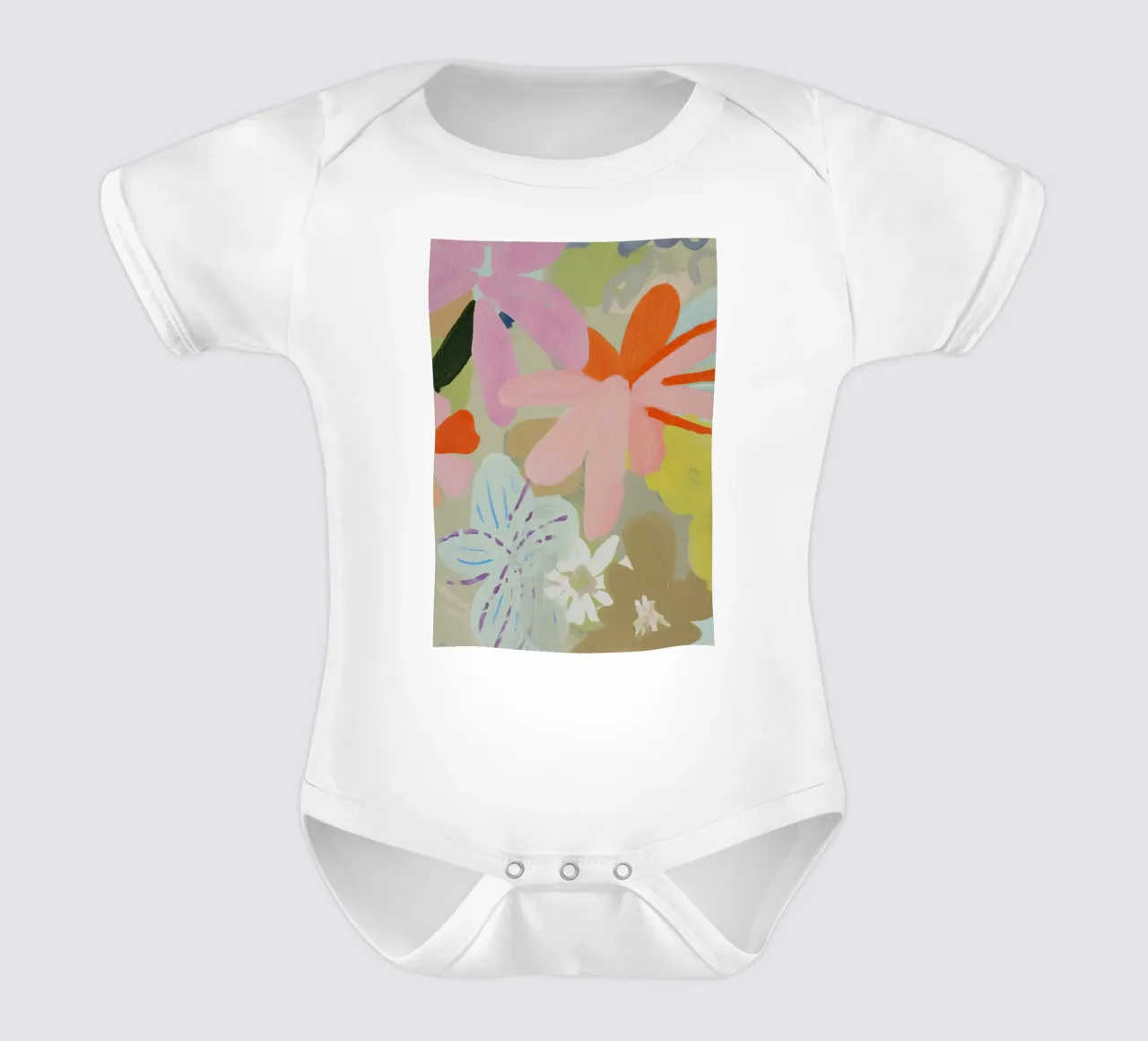 Abstracte Retro Bloemenprint babyrompertje korte mouwen van Boheme