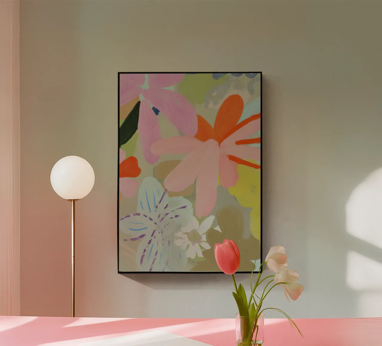 Abstracte Retro Bloemenprint acryl van Boheme