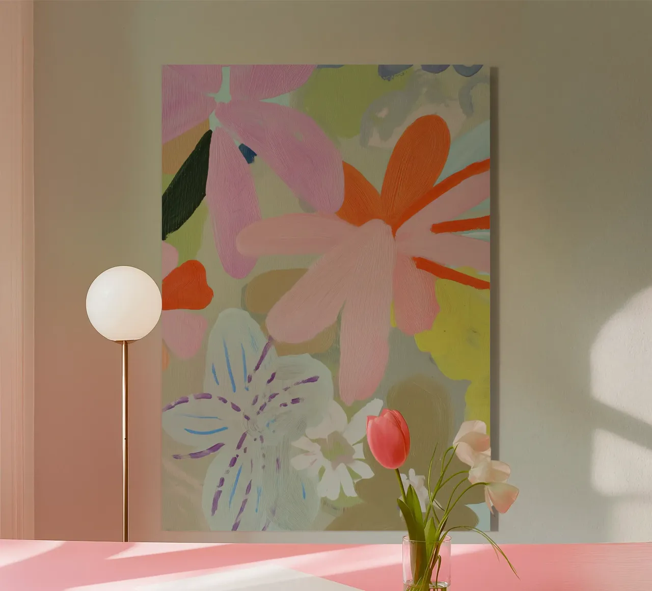 Abstracte Retro Bloemenprint acryl van Boheme
