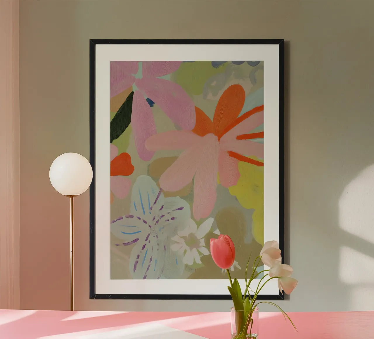 Abstracte Retro Bloemenprint hahnemühle van Boheme