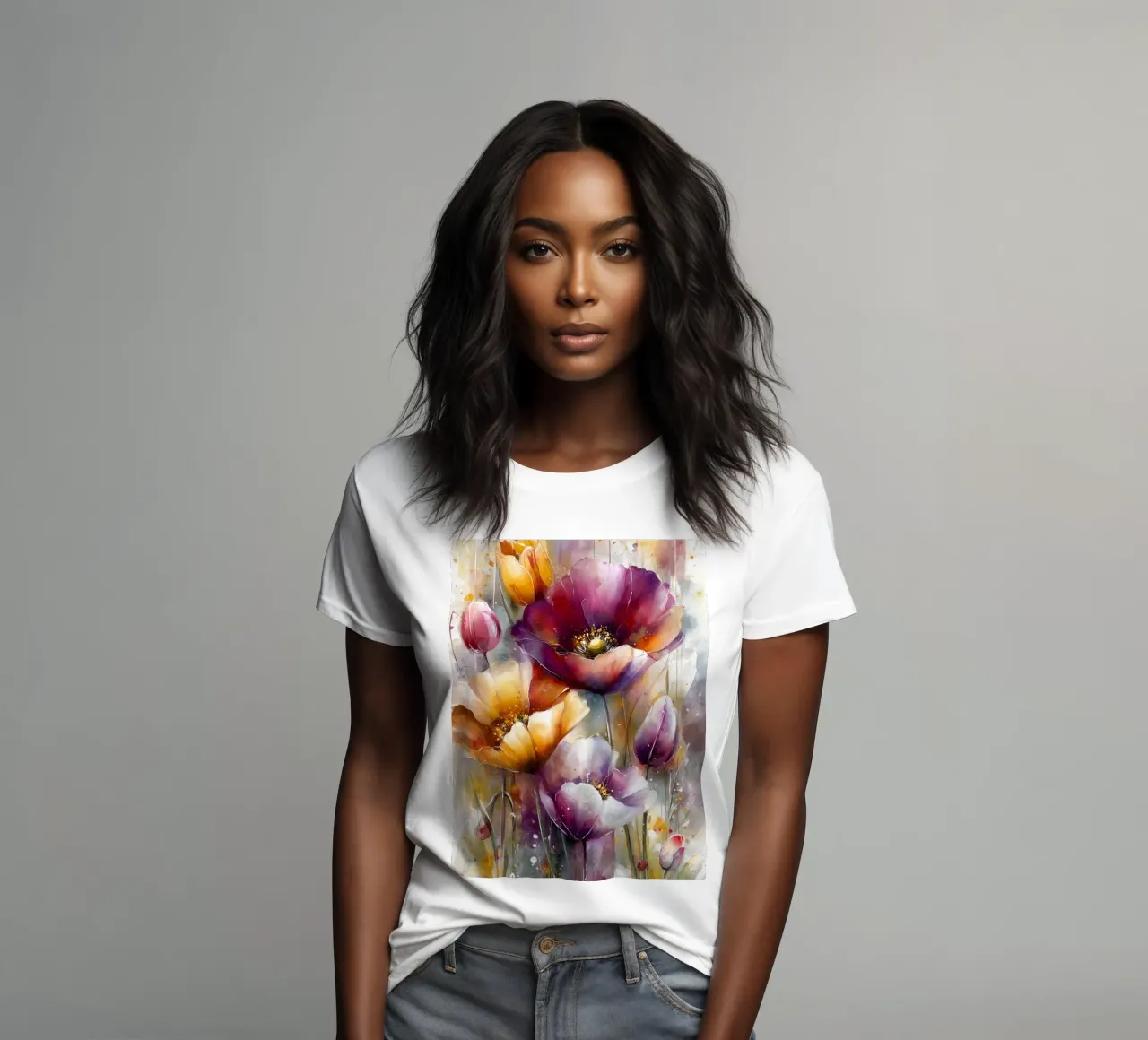 Wildflowers Poppy Abstract art C women's fitted t-shirt by Mateo
