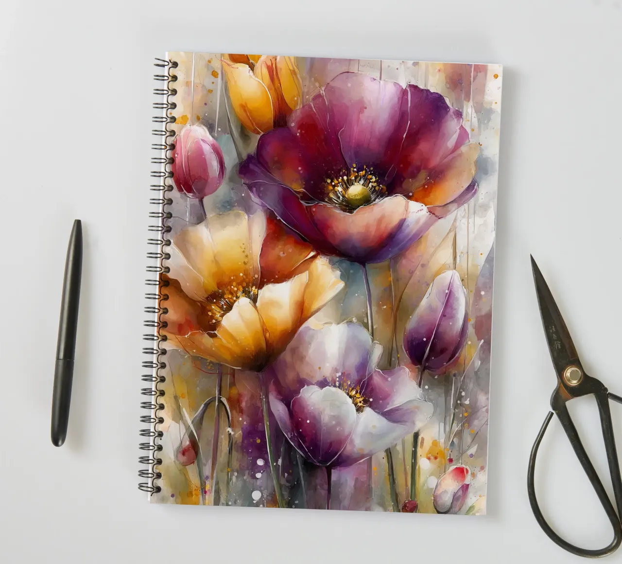 Wildflowers Poppy Abstract art C spiral notebook by Mateo