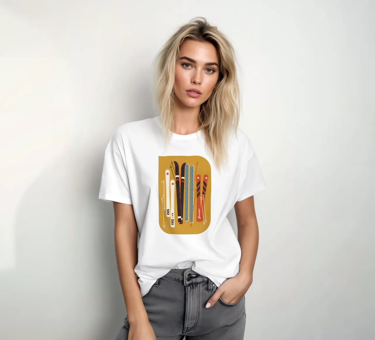 Póster de esquí vintage - Ilustración de bastones y esquís retro camiseta de showmemars