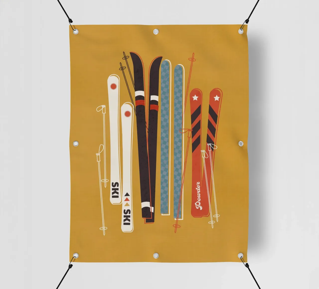Poster sciistico d'epoca - Illustrazione di bastoncini e sci retrò telo in pvc da showmemars
