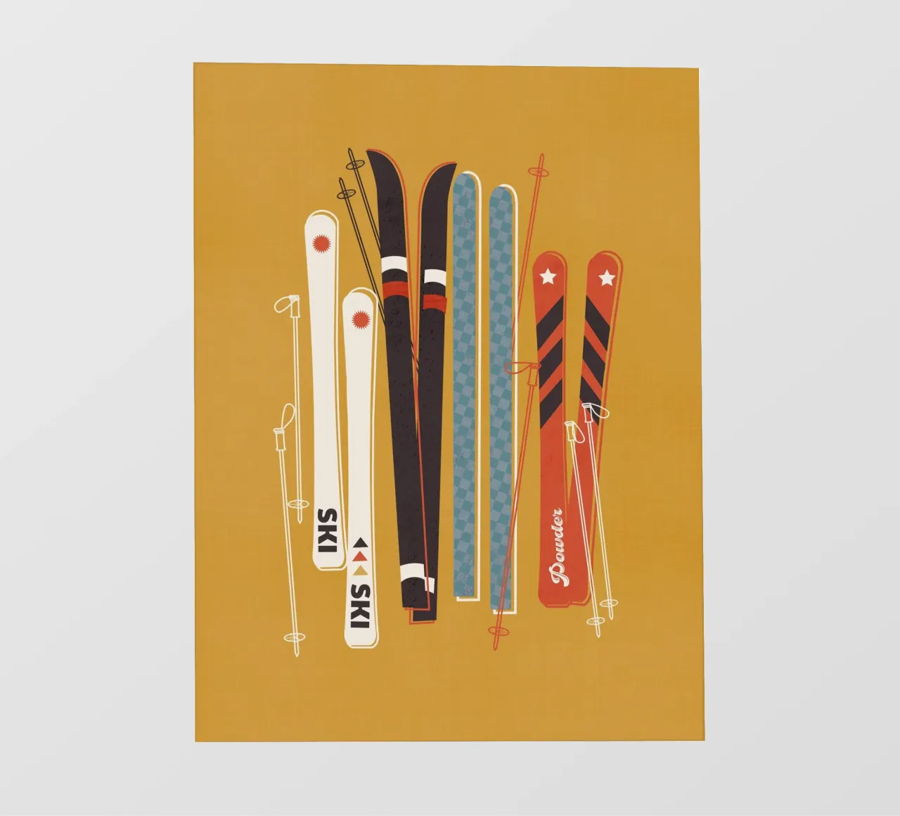 Poster sciistico d'epoca - Illustrazione di bastoncini e sci retrò telo in pvc da showmemars