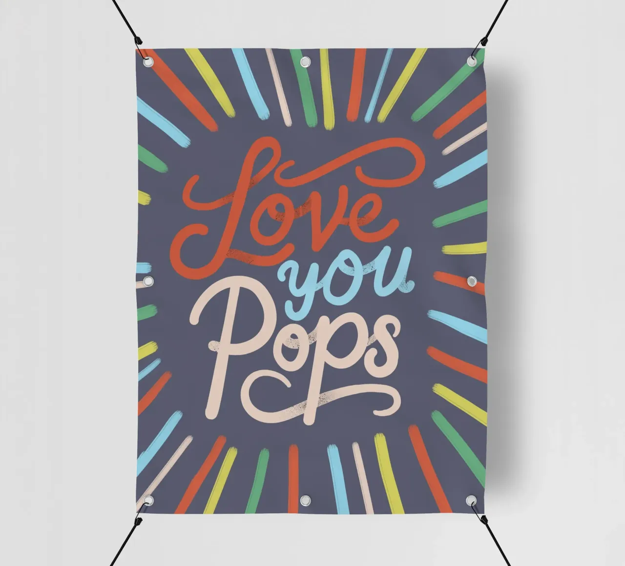 Tipografia "Love You Pops" a scoppio colorato telo in pvc da showmemars