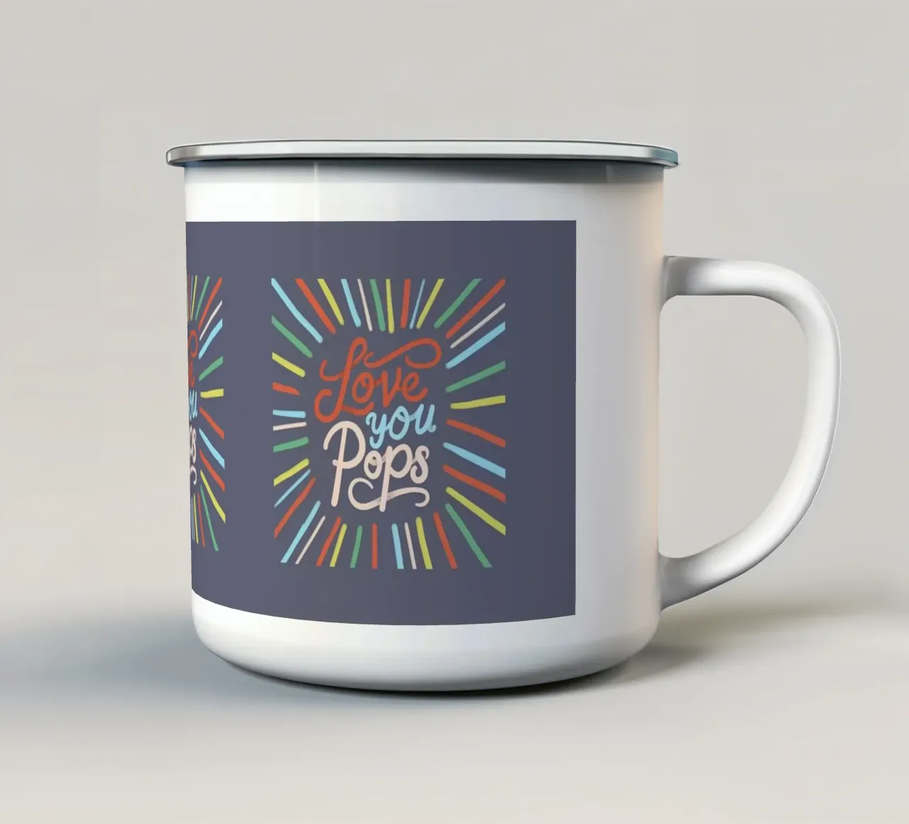 Tipografia "Love You Pops" a scoppio colorato tazza in smalto da showmemars