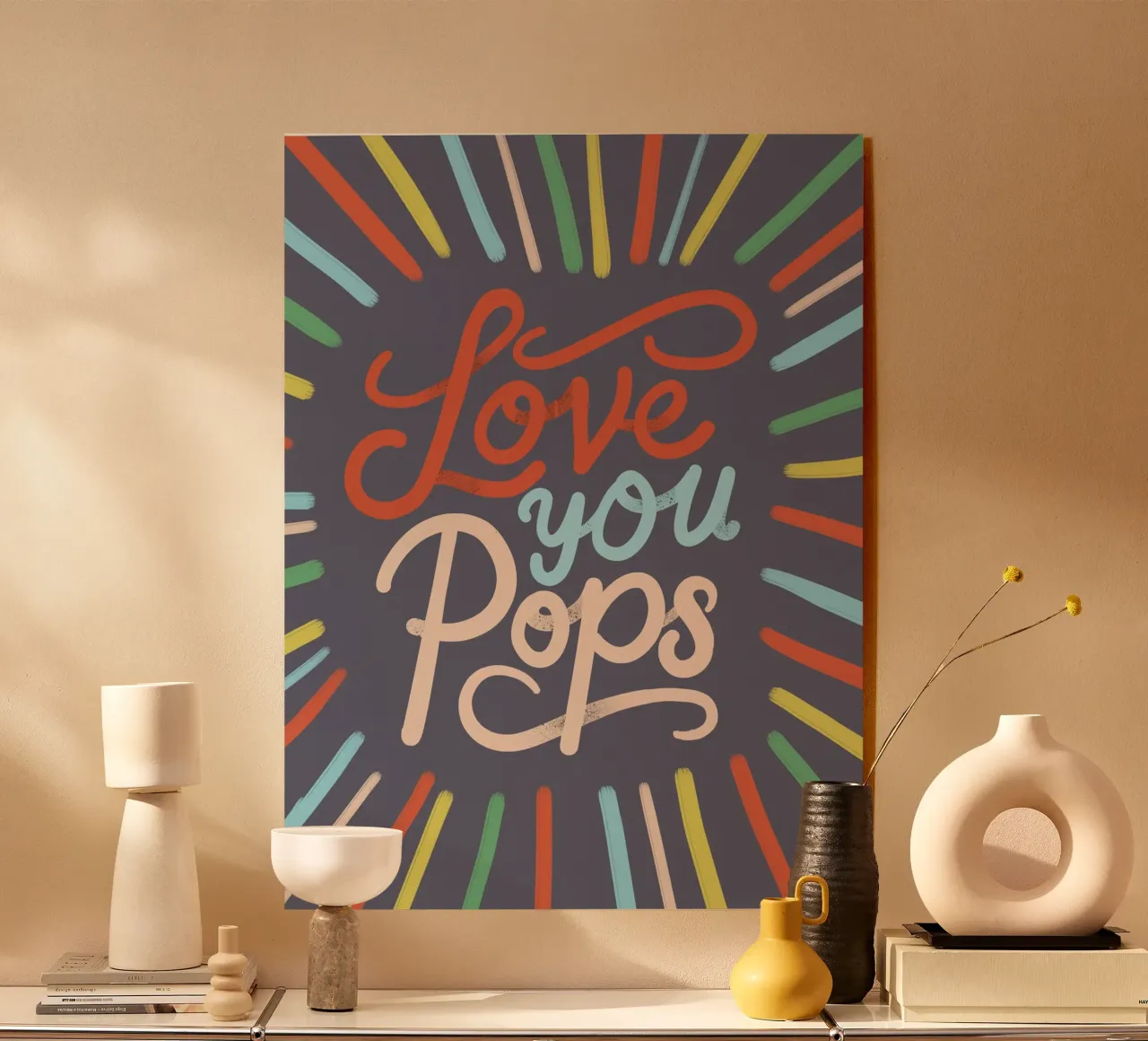 Tipografia "Love You Pops" a scoppio colorato plexiglass da showmemars