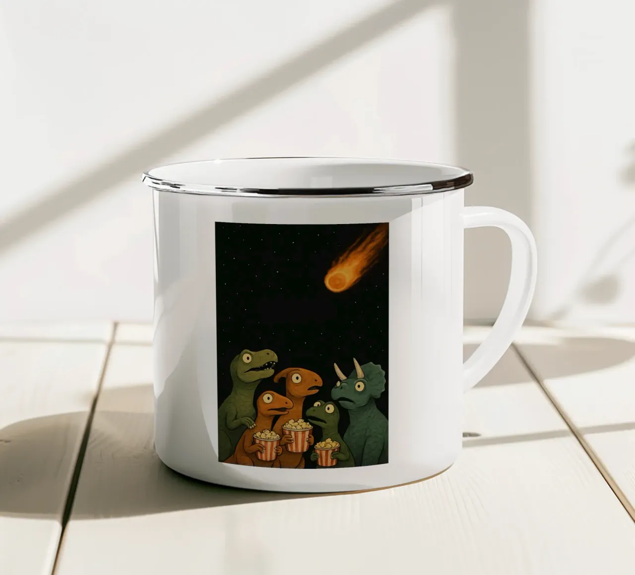 Divertente gruppo di dinosauri tazza in smalto da Funny Humor Art