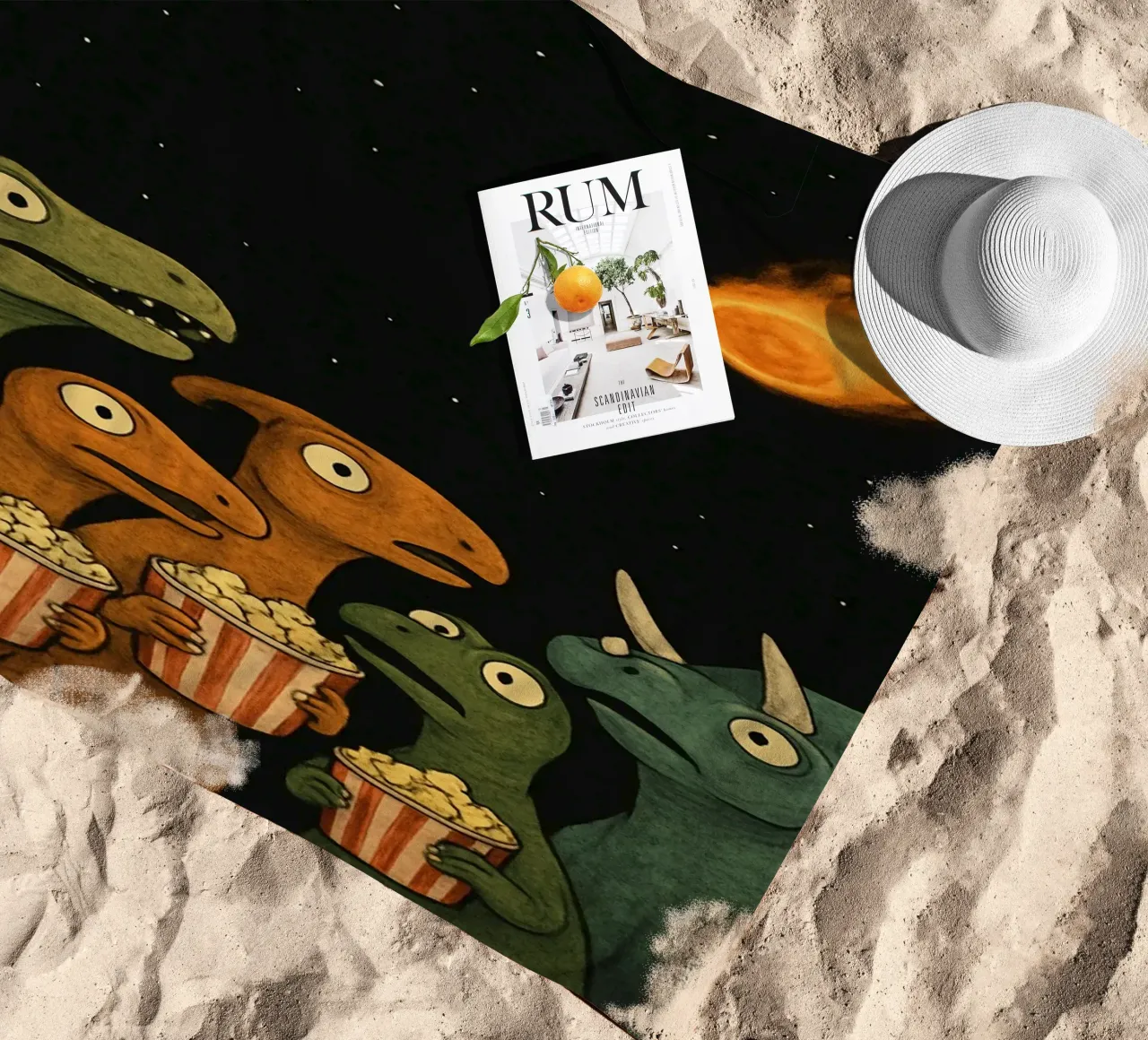 Divertente gruppo di dinosauri telo mare da Funny Humor Art