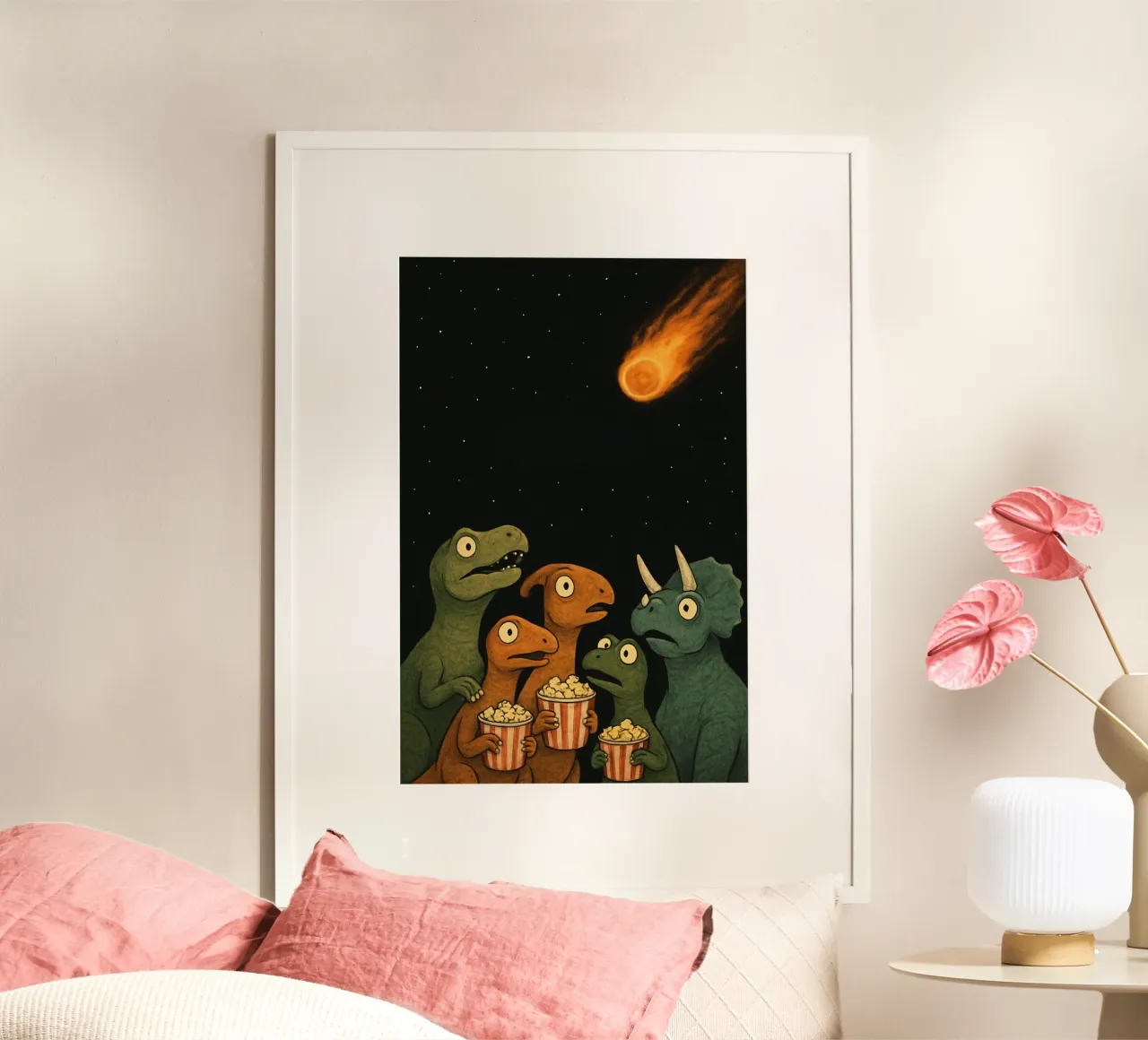 Divertente gruppo di dinosauri poster con telaio in plastica da Funny Humor Art