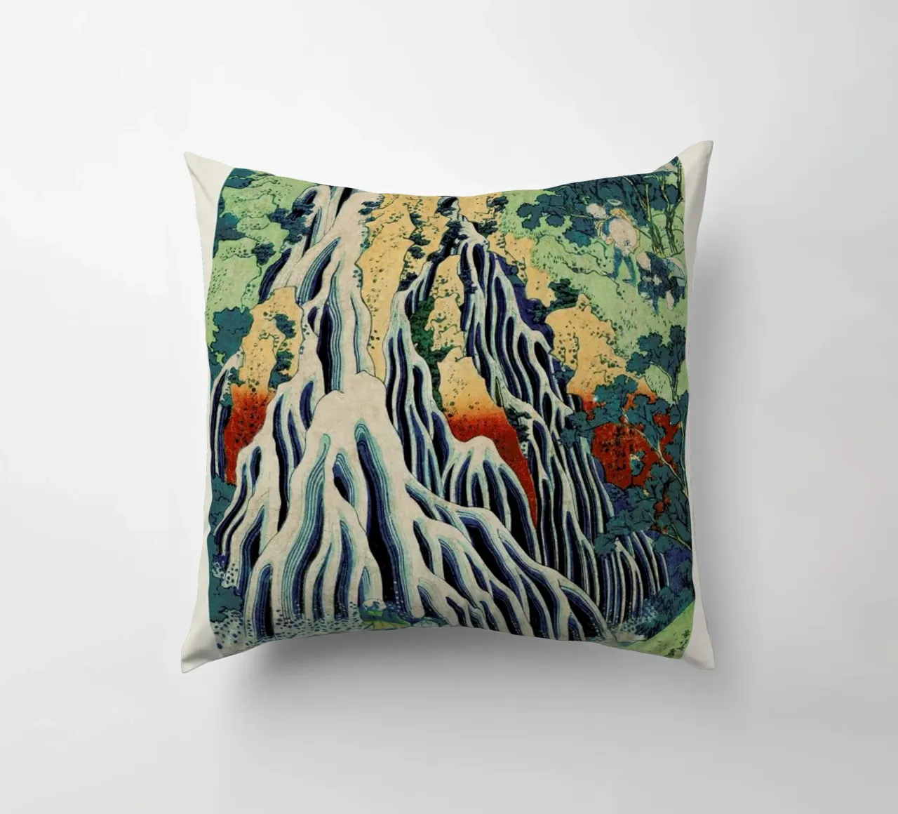 Hokusai - Kirifuri Waterfall at Kurokami Mountain in Shimotsuke II cuscino da Vintage by JUNIQE