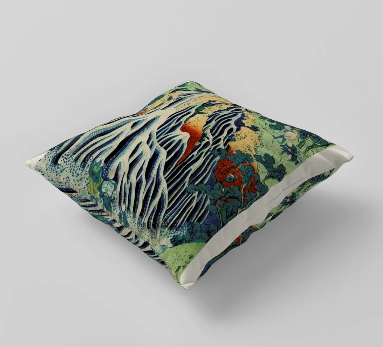 Hokusai - Kirifuri Waterfall at Kurokami Mountain in Shimotsuke II cuscino da Vintage by JUNIQE