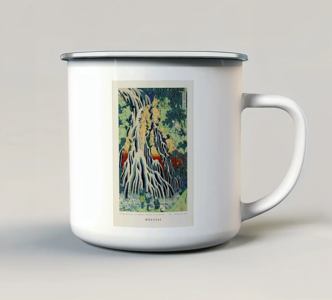 Hokusai - Kirifuri Waterfall at Kurokami Mountain in Shimotsuke II tazza in smalto da Vintage by JUNIQE