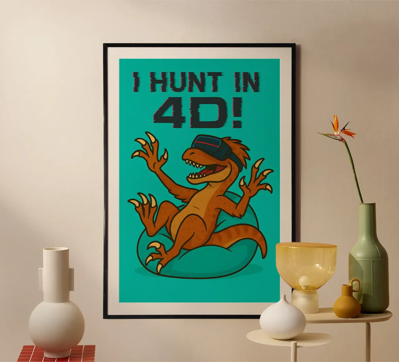 Divertente Meme Utahraptor poster con telaio in plastica da Funny Humor Art