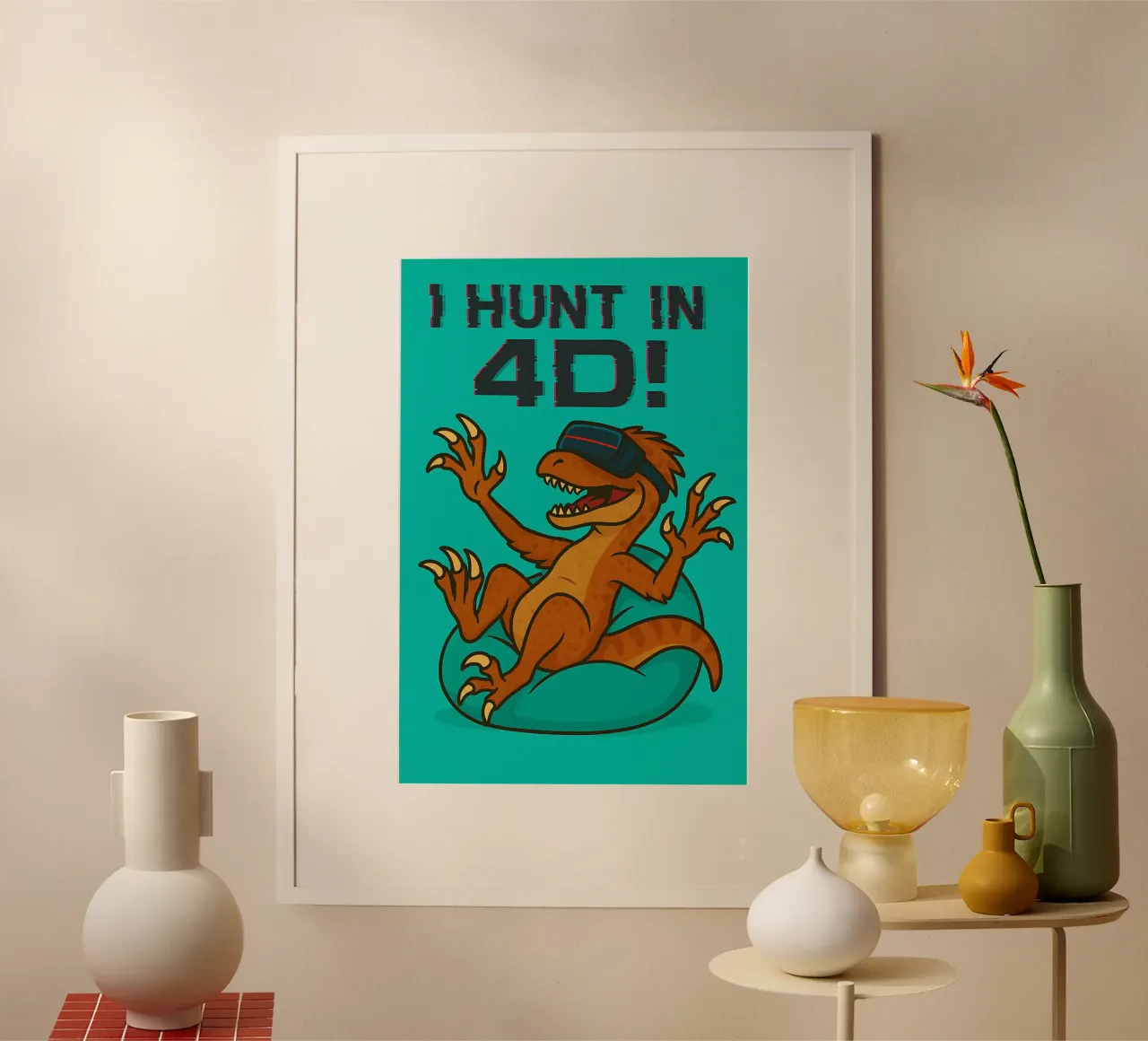 Divertente Meme Utahraptor poster con telaio in plastica da Funny Humor Art