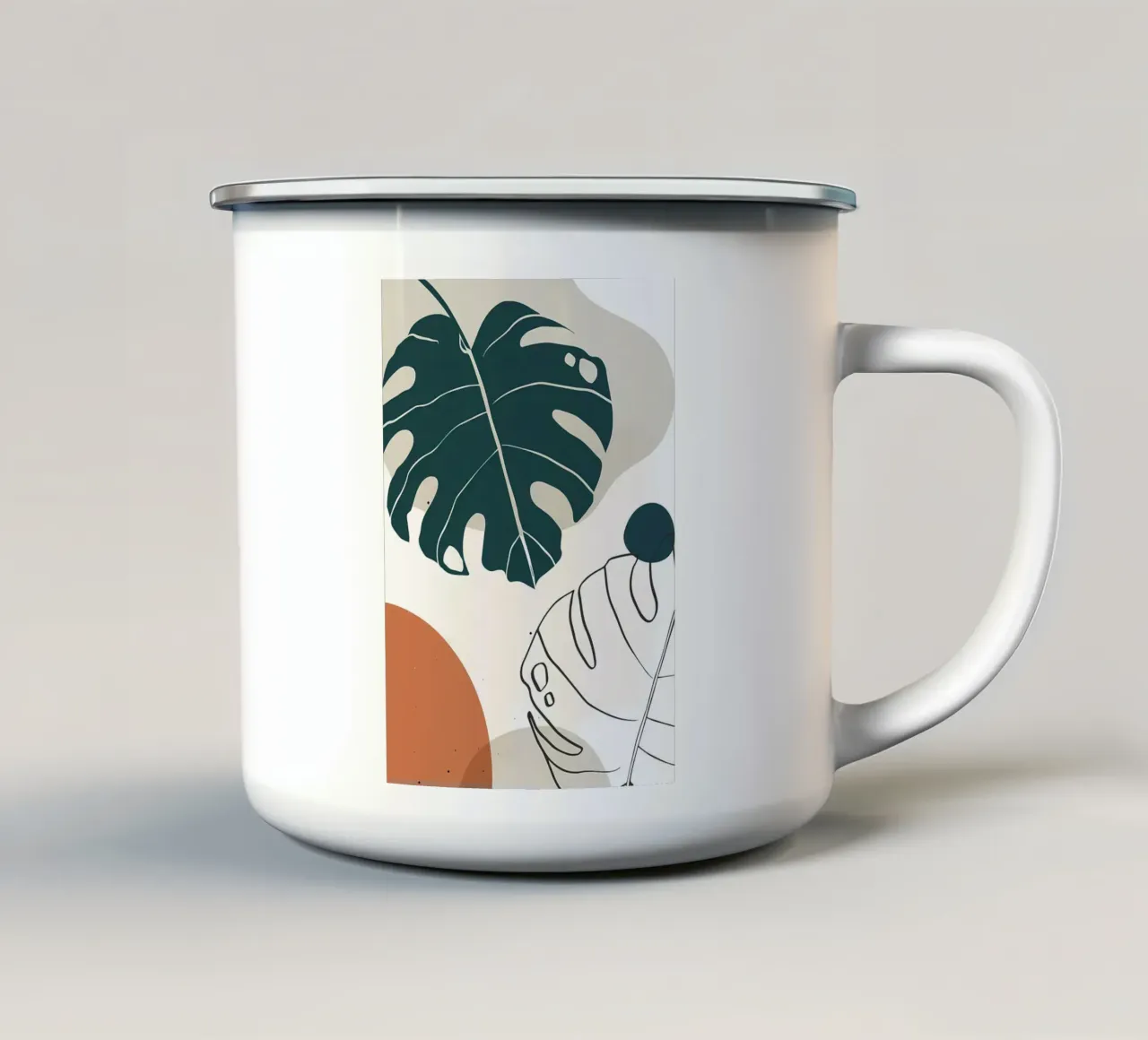 foglie di monstera forme astratte elementi geometrici tazza in smalto da Janine P McGuire