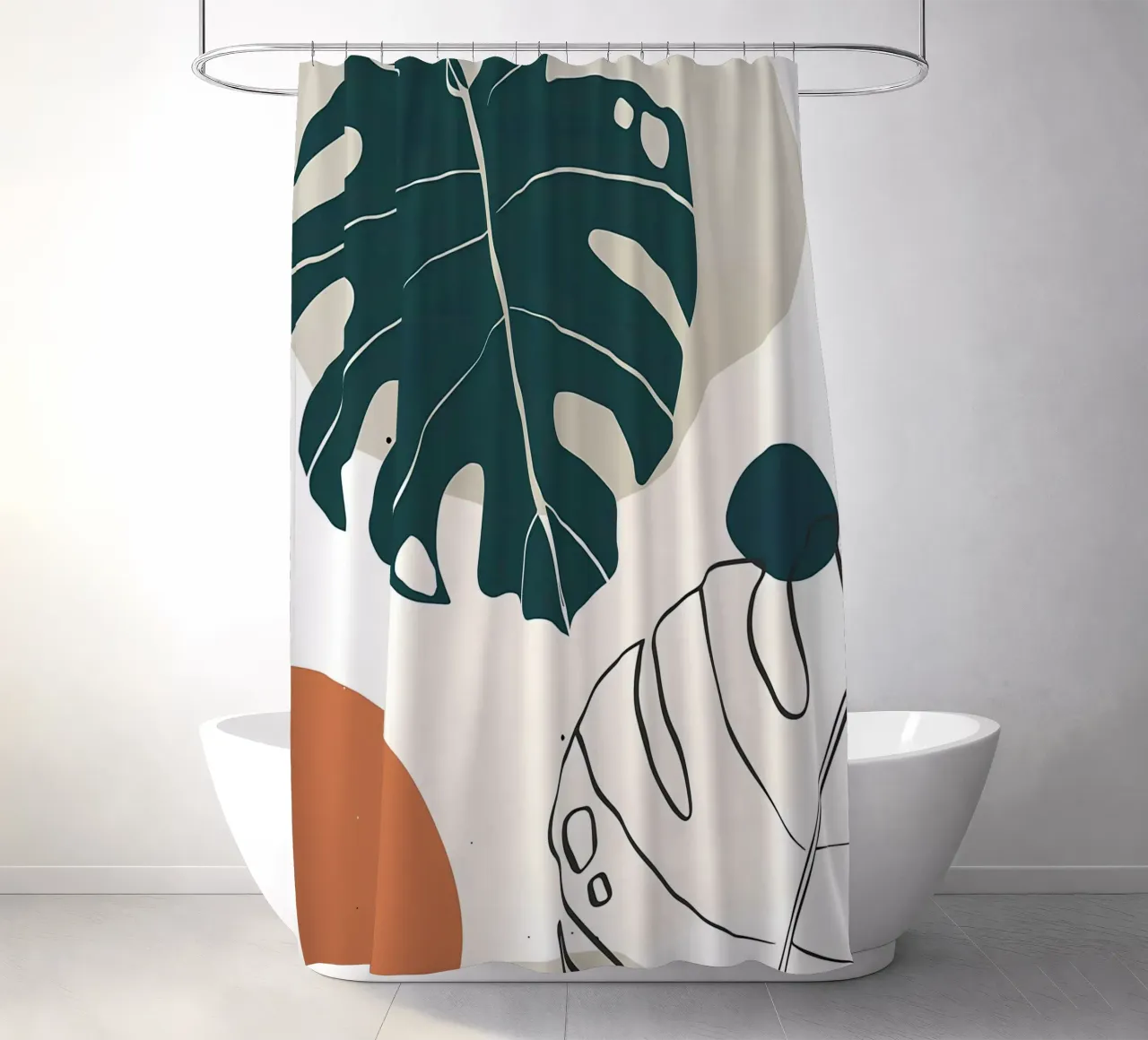 foglie di monstera forme astratte elementi geometrici tenda da doccia da Janine P McGuire