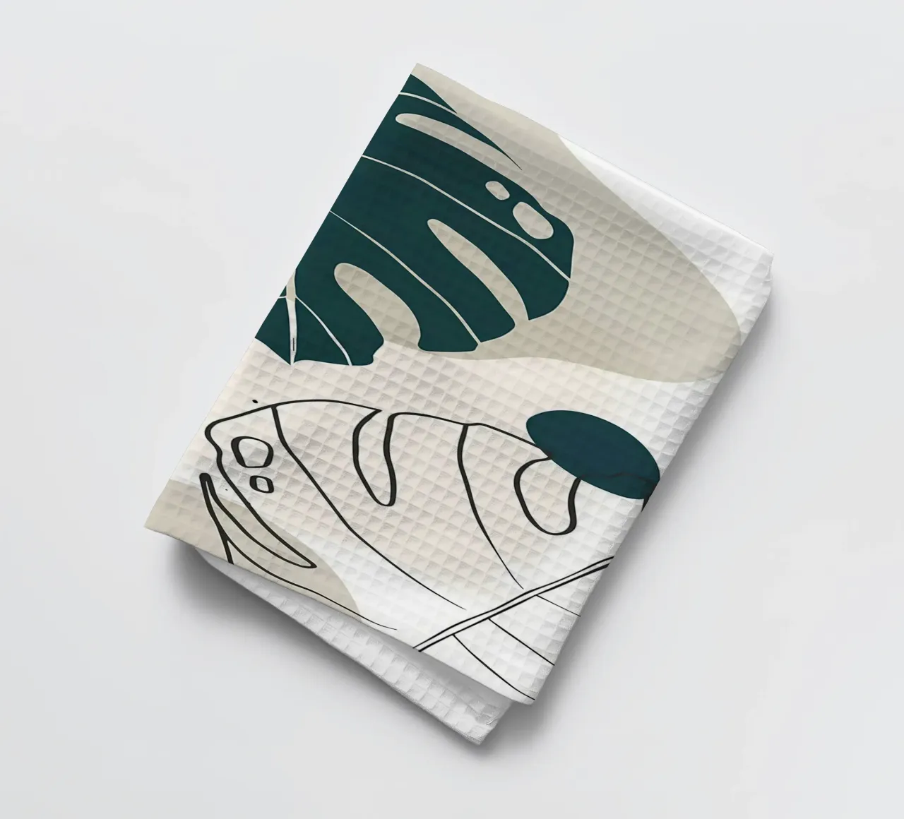 foglie di monstera forme astratte elementi geometrici canovaccio da cucina da Janine P McGuire